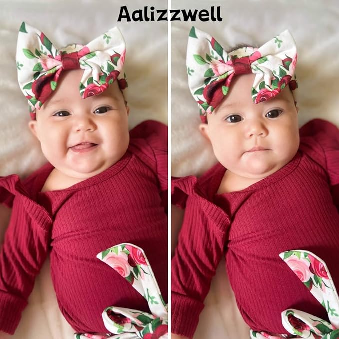 Aalizzwell Preemie Newborn Infant Baby Girls Clothes Ribbed Romper Bodysuit Pants Set Fall Winter Outfits