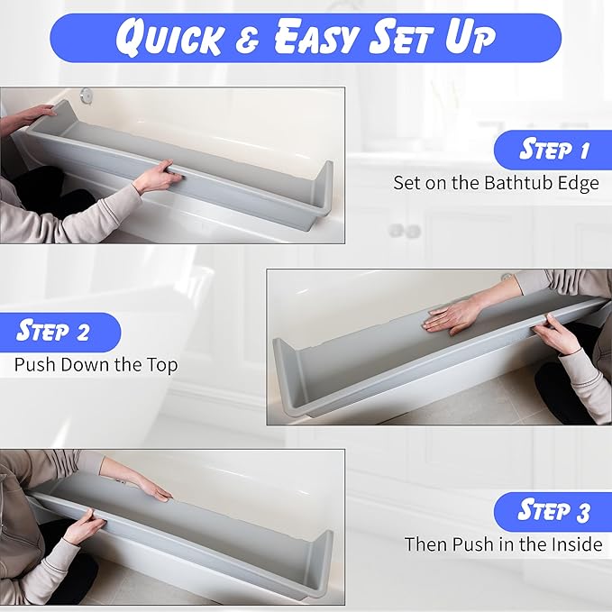 Tub Topper® Bathtub Splash Guard & Bath Shelf for Kids – Toddler Bath Tray, Bath Toys Storage & Ledge Organizer – Splash Guard for Bathtub with Suction Cups – Kids Bathroom Accessories (Gray)