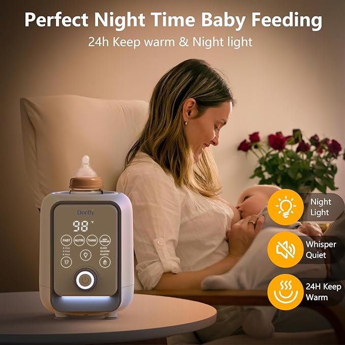 Swirlable Baby Bottle Warmer 3 Mins Fast Bottle Warmer 9 in 1 Bottle Warmer for Breastmilk & Formula Accurate Tempertature Control Milk Warmer for Baby with Night Light for Bedroom
