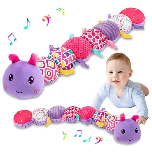 Baby Stuffed Animal Toys for 0-6 6-12 Months, Baby Musical Caterpillar Tummy Time Toys for Babies 3 6 9 12 18 Months, Newborn Infant Sensory Toys Christmas Gifts Stocking Stuffers