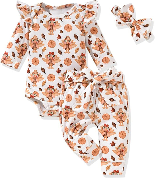 Aalizzwell Preemie Newborn Infant Baby Girls Clothes Ribbed Romper Bodysuit Pants Set Fall Winter Outfits