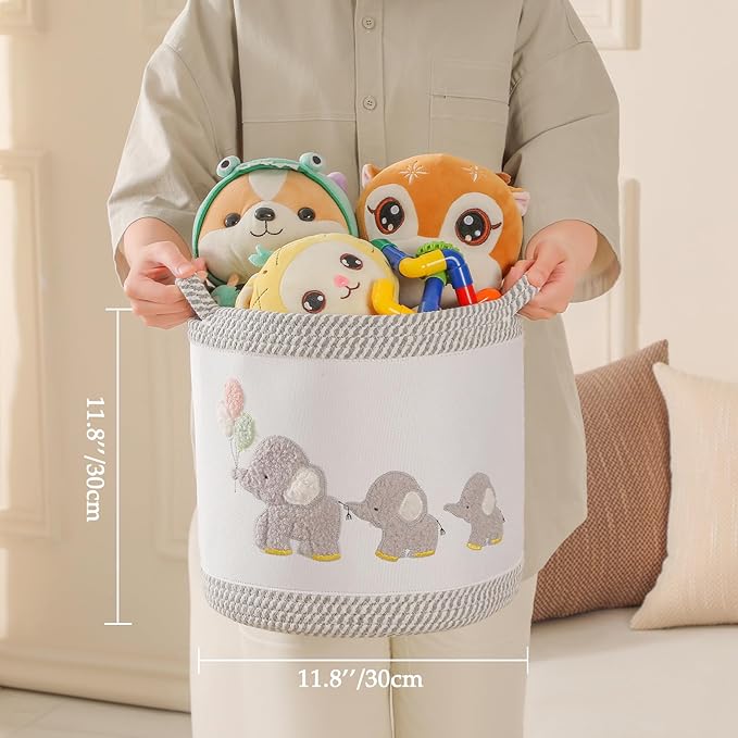 Baby Toy Basket Laundry Hamper Blanket Baskets Cute Elephant Nursery Storage Basket, Woven Cotton Rope Nursery Organization Bins For Girls Boys Kids Baby Shower Gifts Baskets