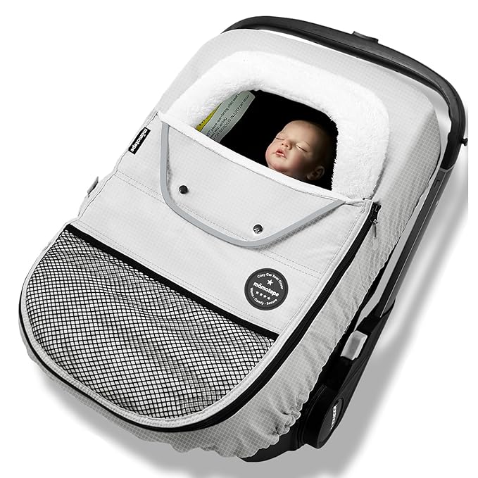 Mamatepe Winter Baby Car Seat Cover, Rain and Snow Repellent, Windproof Warm Fleece Breathable with U Shape Zipper for Newborn Car Seat, Universal for Infant Car Seat, Grey