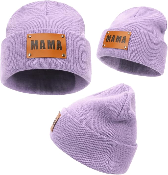Parent-Child Beanie Hat,Mother & Baby Daughter/Son Winter Warm Knit Hat,Kids Soft Beanie Cap