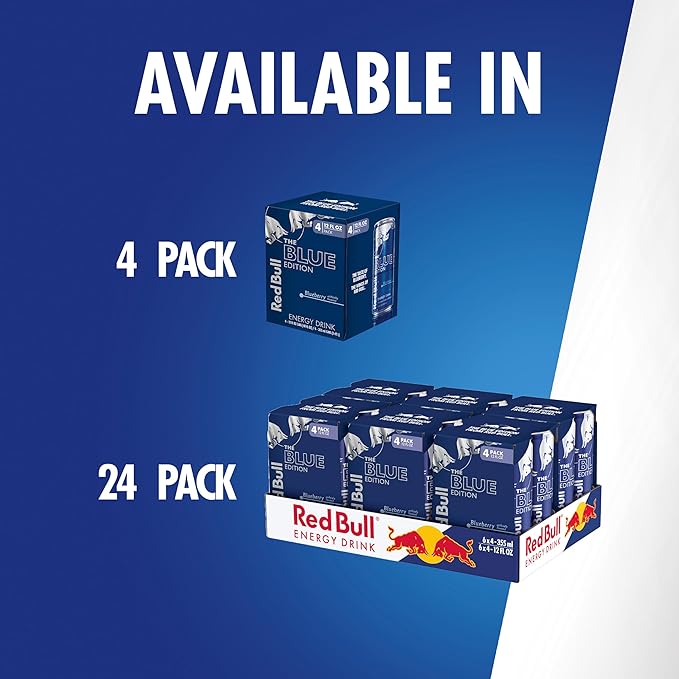 Red Bull Blue Edition Energy Drink, Blueberry, with 114mg Caffeine plus Taurine & B Vitamins, 12 Fl Oz, Pack of 24 Cans