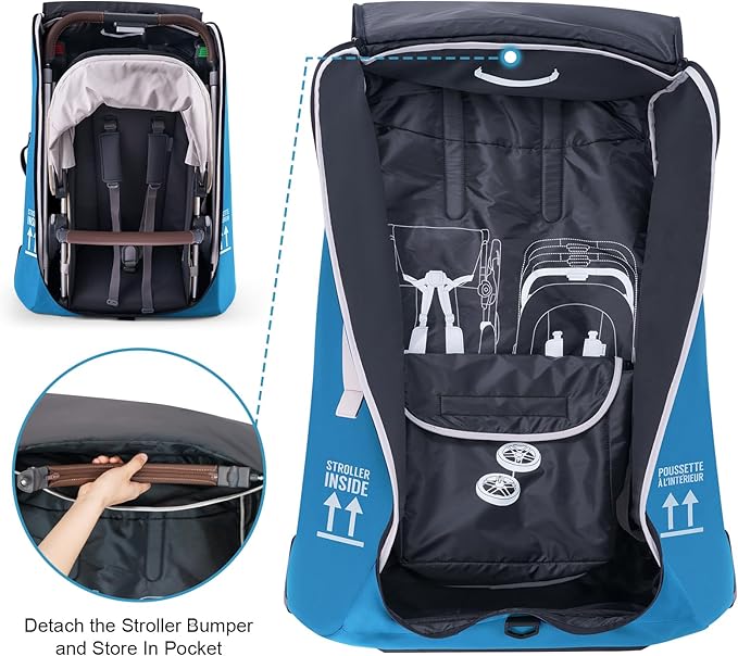 Stroller Bag for Airplane, Stroller Travel Bag Compatible with UPPAbaby Vista, Vista V2, Cruz V2, Rolling Wheel Bag with Storage Pocket, Multiple Handles, Luggage Tag for Flight Travel, Blue