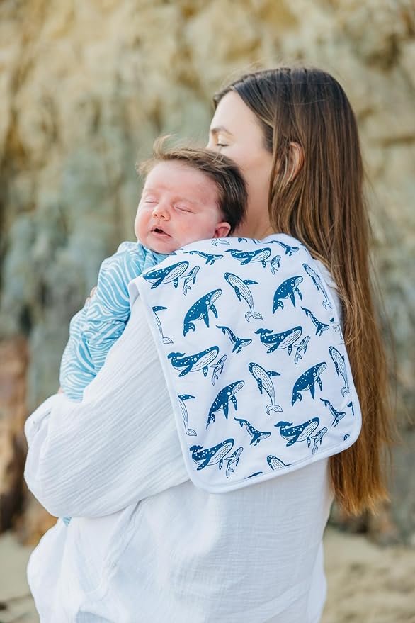 Copper Pearl Premium Baby Burp Cloths - 3-Pack Large Cotton Burp Cloths, Extra Soft Spit Up Rags with 3 Absorbent Layers, Perfect for Baby Boy and Baby Girl Gifts (21" x 10" Size, Cove Set)