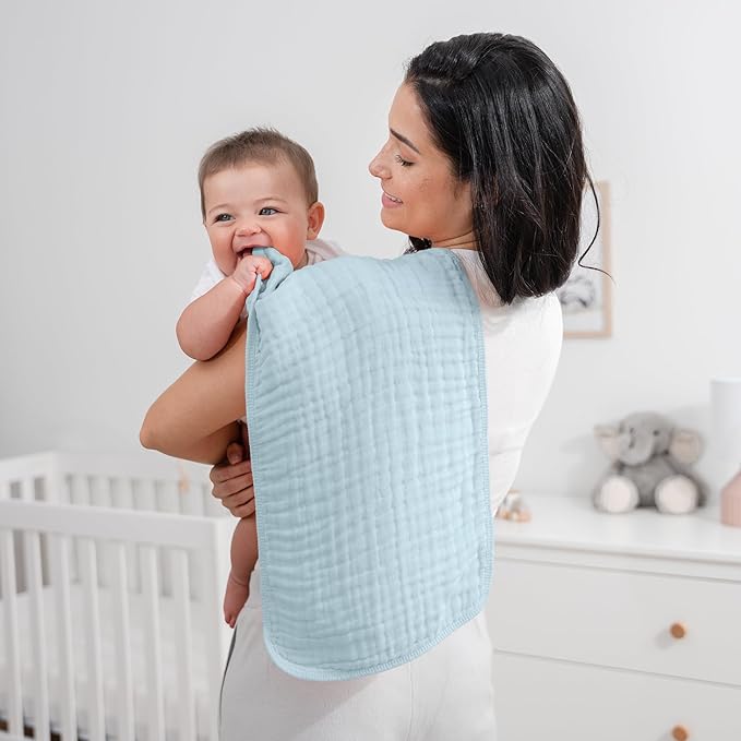 Comfy Cubs Muslin Burp Cloths 20" x 10", Pack of 6 - Large, 6-Layer, Ultra Absorbent 100% Cotton for Baby Drool and Messes - Soft, Safe & Gentle Baby Burp Cloths Set for Boys & Girls - Sky Blue