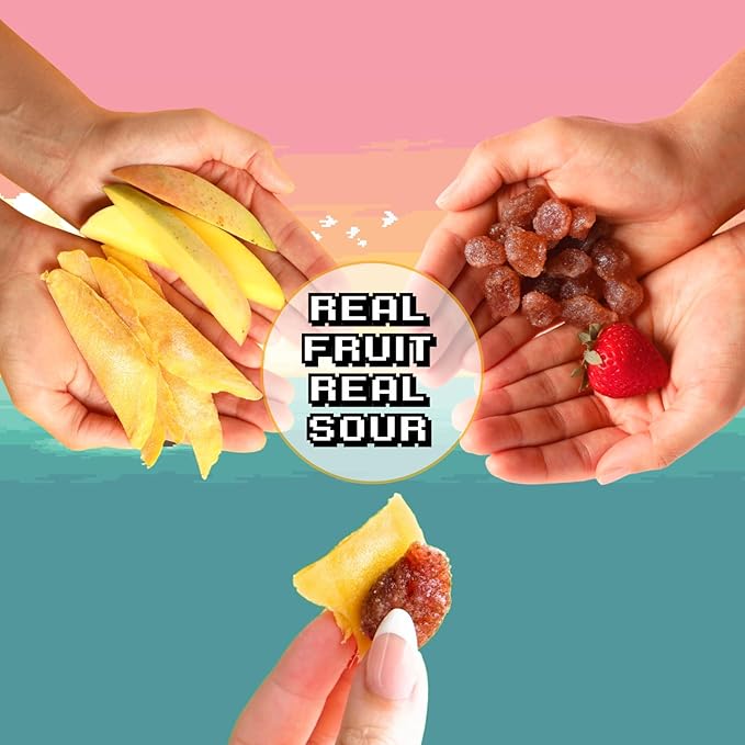 Final Boss Sour Candy Strawberry and Mango, 1 Pack, Level 2, Extreme Sour Fruit Chews with Real Dried Fruit, No Artificial Colors or Flavors, Low Calorie Snack for Kids, Teens, Adults & On The Go