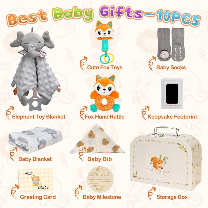 Baby Gift Basket for Newborn Baby Boys, 10Pcs Quality & Cute Newborn Baby Essential Stuff New Baby Boy Gift Basket, Unique Newborn Baby Boy Gift Basket Set, Best Baby Gift Basket for Baby Boys