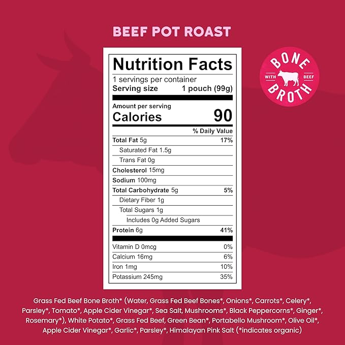 Serenity Kids 7+ Months Beef Pot Roast Bone Broth Puree Baby Food Pouches - BPA-Free Toddler Pouch w/Grass Fed Beef & Organic Veggies - Clean Label Project Purity Award Certified - 3.5 Oz, 12 Pack