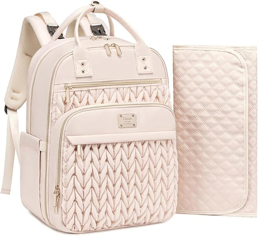 Diaper Bag Backpack,Stylish Baby Diaper Bag,Waterproof Travel Diaper Backpacks Baby Bags with Changing Pad,Stroller Straps,Insulated Pockets (Beige)