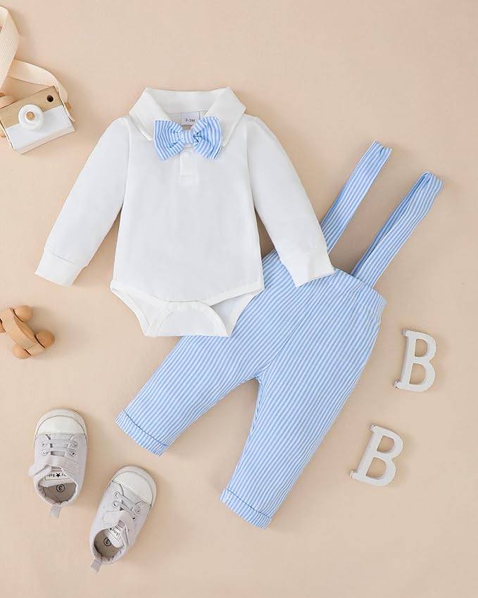 Newborn Baby Boy Clothes Gentleman Wedding Suit Infant Outfits Formal Dress Shirt+Bowtie+Suspender Pants
