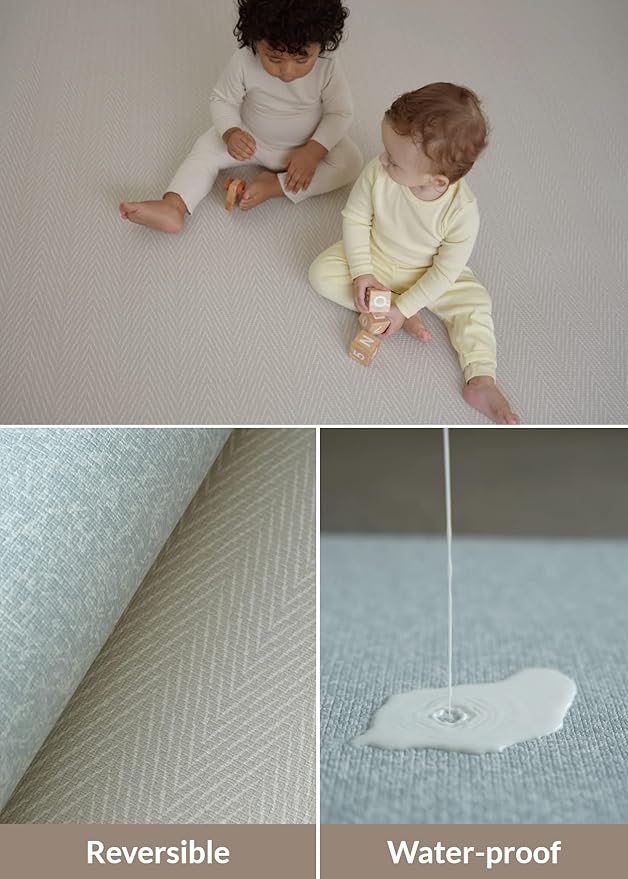 Baby Care Play Mat (Medium, Hygge - Spore & Wooden) 73’’ x 49’’ Original One-Piece Reversible Rollable Waterproof Play Mat for Infants, Babies, Toddler, and Kids