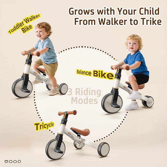 5-in-1 Toddler Bike, Kids Balance Bike & Ride-On Tricycle for 18 Months to 4 Years, Outdoor and Indoor Gift Bike for 1-3 Year Old, Birthday Present Toy for Boys & Girls, White