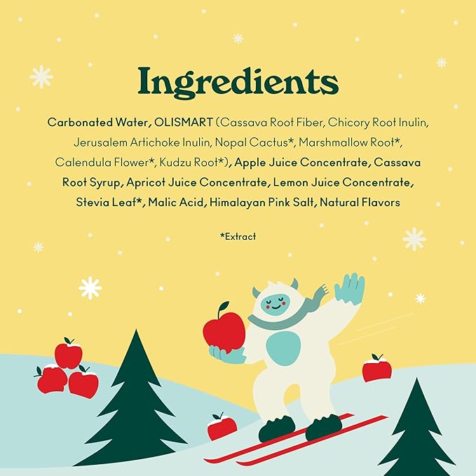 OLIPOP Prebiotic Soda Pop, Crisp Apple, Pantry Pack Packed with Prebiotics, Fiber, and Botanicals, Gluten Free, Vegan, GMO Free, 12oz (12-Cans)