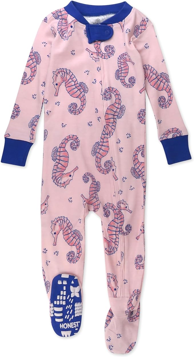 HonestBaby Non-Slip Footed Pajamas One-Piece Sleeper Zip-Front Pjs 100% Organic Cotton for Baby Girls