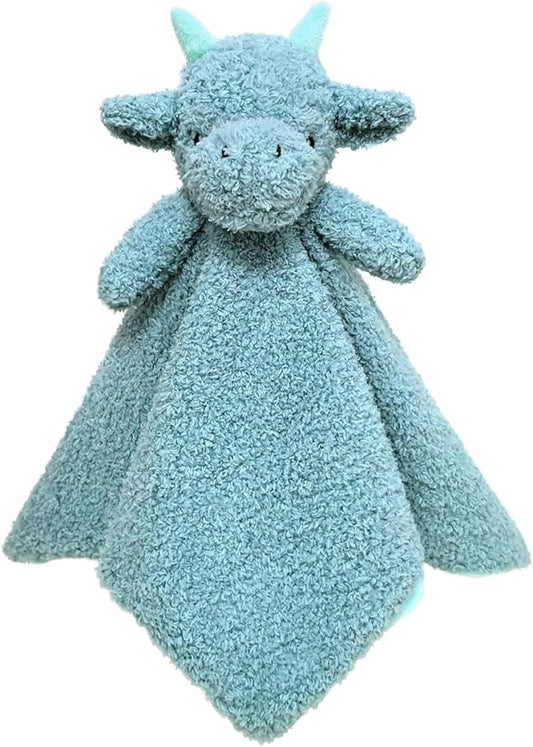 Baby Cyan Dragon Soft Stuffed Animal Security Blanket, Plush Dinosaur Character Lovey Blanket, Baby Shower/Nursery Gift, Newborn Infant Toddler Snuggle Blankie for Boys Girls, 14 Inches
