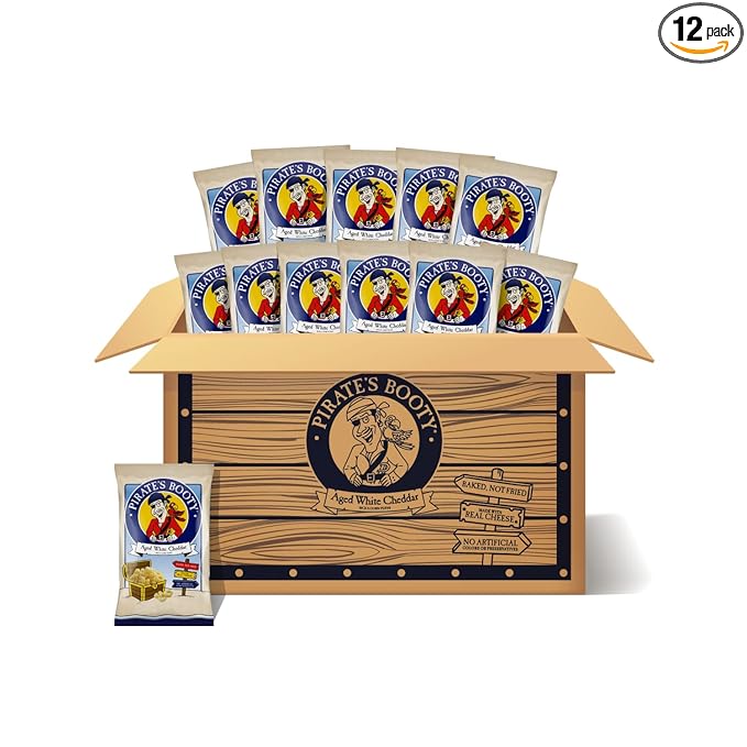 Pirate's Booty Aged White Cheddar Cheese Puffs, Gluten-Free, Kids Snacks, 1oz (12ct)