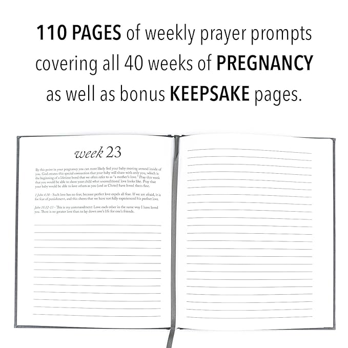 Pregnancy Prayer Journal - Christian Pregnancy Journal For Milestones - Linen-Bound Baby Book Keepsake - Gifts For Expecting Moms (Grey, 110 Pages)