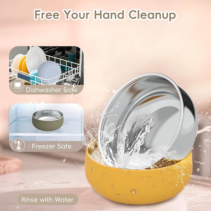 Bella's Friends Stainless Steel Baby Bowls with Silicone Sleeve 3 Pack, 4.3” for Toddlers Kids Feeding, Non-Slip, Non-Toxic, Mess-Free, Dishwasher Safe, Fit High Chair Size, blue yellow green