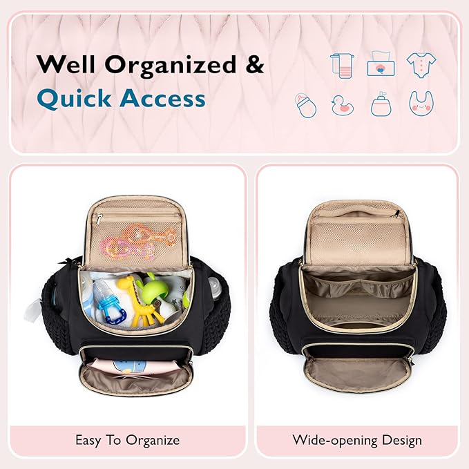 mommore Diaper Bag Small Diaper Backpack Stylish Baby Travel Backpacks with Insulated Pockets, Changing Pad, Stroller Straps