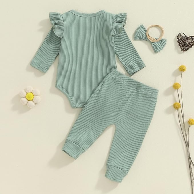 Tsnbre Newborn Baby Girl Outfits Daddys Girls Ruffle Long Sleeve Romper Top Pants Headband Infant Fall Winter Clothes