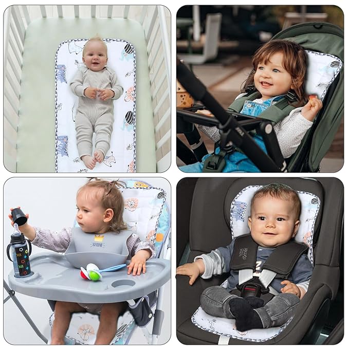 Baby Stroller Cushion,Infant Car Seat Insert-Reversible Universal Breathable and Soft Newborn Stroller Mat,100% Cotton Cover Toddler Seat Pad Liner-34x78cm,1 Pack(Lion Dinosaur)