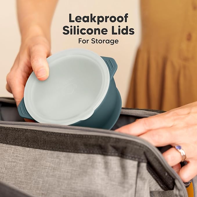 KeaBabies 2-Pack Baby Bowls with Suctions, Lids - Silicone Toddler Suction Bowls for Baby Boy, Girl, Kids, Dog, Food Grade Silicone, BPA-Free, Dishwasher Safe, Toddler Eating Essentials (Rocky)