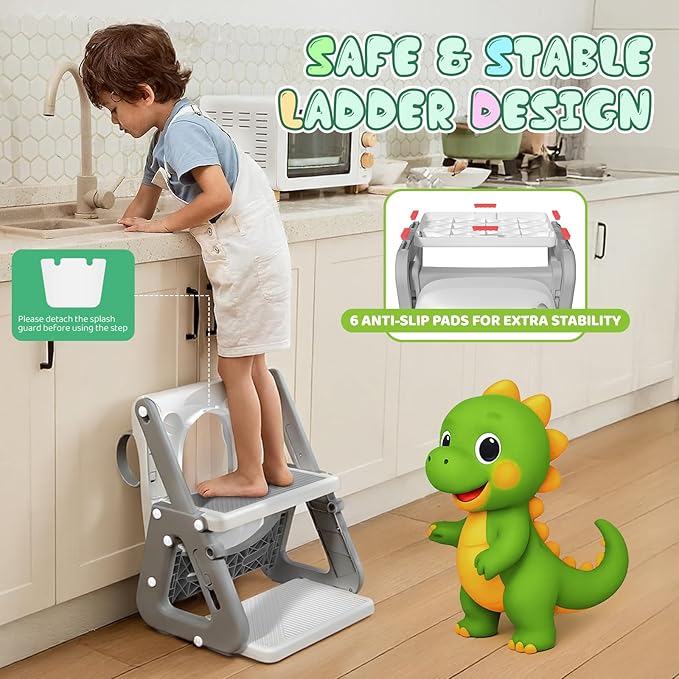 Potty Training Seat, Upgrade 2 in 1 Potty Training Toilet with Step Stool Foldable Toddler Toilet Seat for Kids Boys Girls Toddler Potty with Splash Guard Anti-Slip Pad Adjustable Ladder & Seat Height