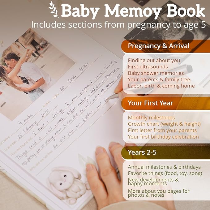 Baby Memory Book, modern for boy or girl, Baby Book Keepsake, minimalist milestone journal from birth to age 5, includes 15 stickers, Baby Book to record special moments