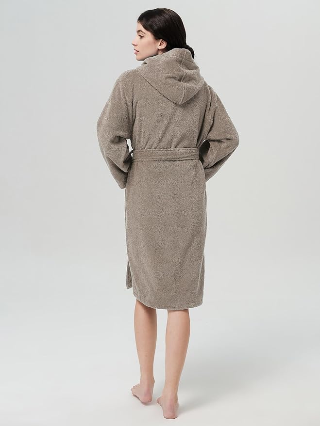 SIORO Womens Hooded Terry Cloth Robe, Cotton Absorbent Knee-Length Bathrobe, Housecoat with Pockets for Spa & Shower