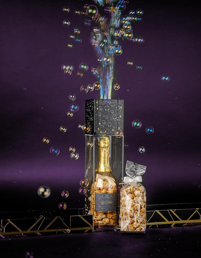 SendaCake Luxe Bubble Box with Caramel White Chocolate Popcorn, Ready to Gift, No Assembly Required - Happy Birthday Surprise - Unique Birthday Gift for Women, Men, Sister, Mom, Dad, Best Friend