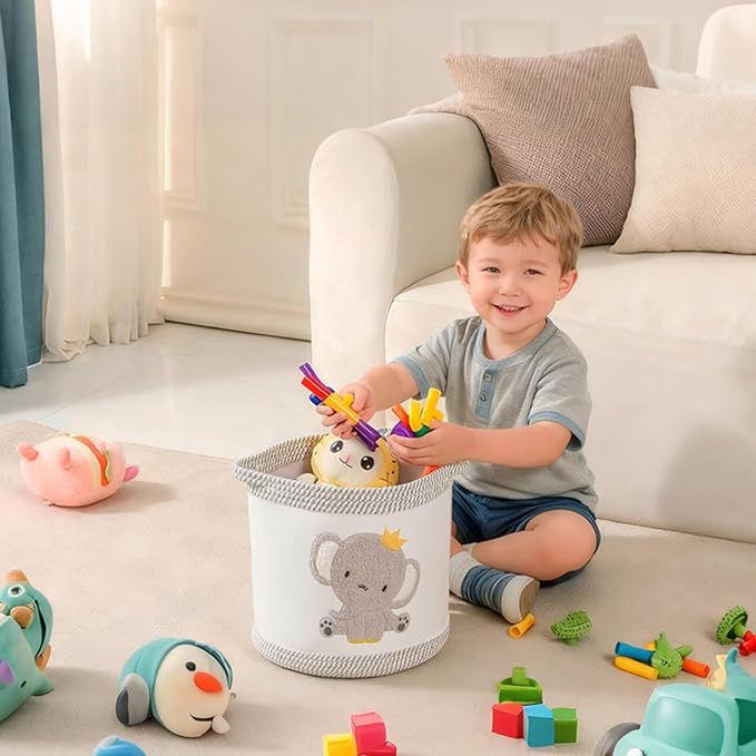 Blanket Baskets Baby Toy Basket Laundry Hamper Cute Elephant Nursery Storage Basket, Woven Cotton Rope Nursery Organization Bins For Girls Boys Kids Baby Shower Gifts Baskets