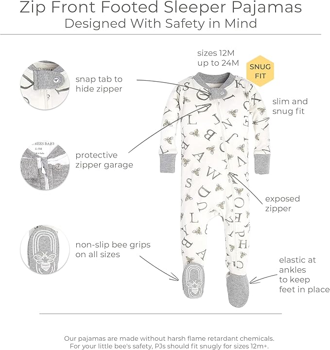 Burt's Bees Baby baby-boys Boys Sleeper Pjs, 100% Organic Cotton, One-piece Footie, Zip Up Jumpsuit, Snug Fit Pajamas