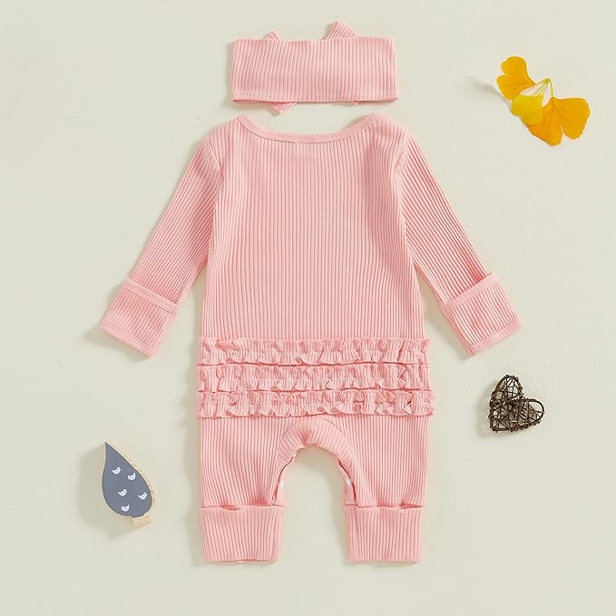 Newborn Girl Clothes Baby Girl Coming Home Outfit Zipper One-piece Outfits Ruffle Footie Bodysuit Jumpsuit Headband