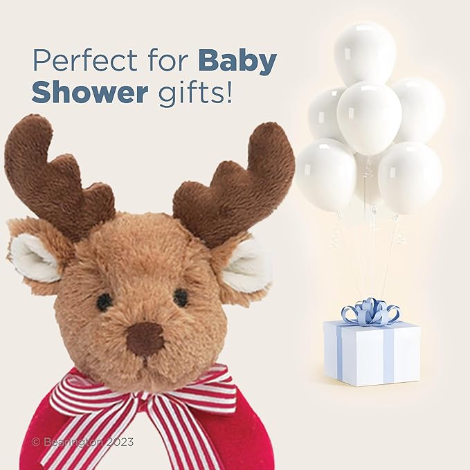 Bearington Baby Lil’ Reindeer Christmas, 5.5 Inch Christmas Reindeer Plush Stuffed Animal, Soft Baby Rattles and Plush Rings, for Ages 0-14