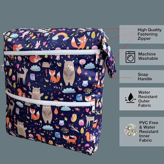 FLOCK THREE 3D Waterproof and Washable Wet Bag Luggage Organiser for Travel storage Stroller Daycare Baby Diapers Yoga Beach Pool Swimsuits Luggage Packing for Travel Accessories (Jungle Animals)