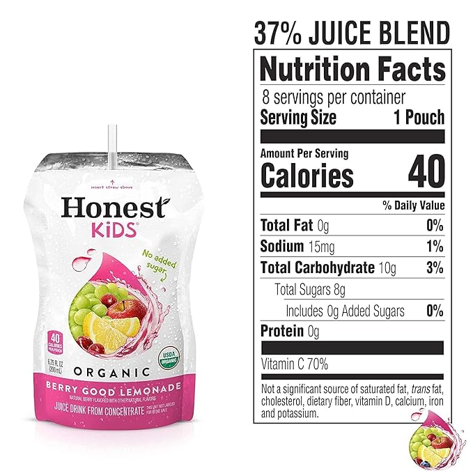 Honest Kids Berry Berry Good Lemonade Juice Drink, 6.75 Fluid Ounce - 8 per pack - 4 packs per case.4
