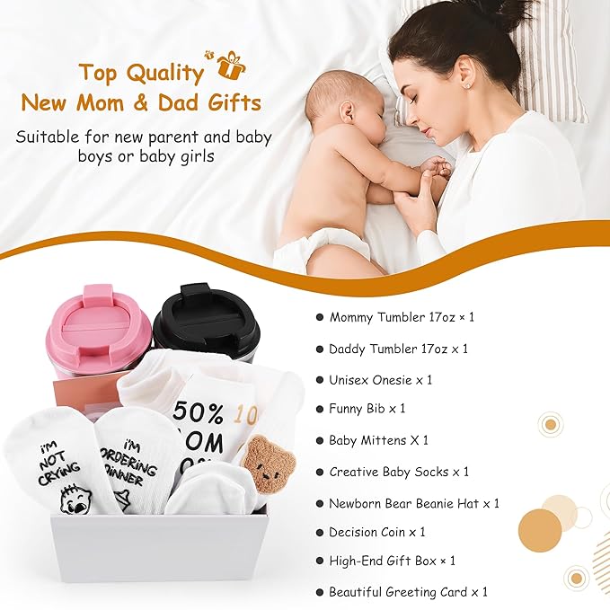 New Mom Gifts for Women, Best Pregnancy Gifts Basket for New Parents, Gender Reveal Ideas Gift Set for First Time Mom & Dad Expecting Parents to Be Gender Reveal Baby Shower Newborn Baby, Limited