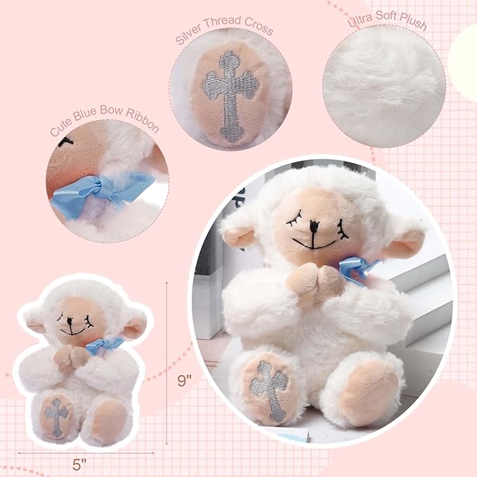 Baptism Gifts for Boys, Christening Dedication Gifts for Boys, Baby Praying Musical Lamb and Prayer Book Gift Set in Keepsake Box - Praying Stuffed Animal