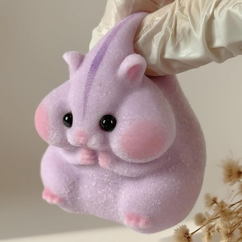 Handmade Taba Squishy Hamster Toy, Cute Squishy Hamster Fidget Toy, Realistic Hamster Toy, Soft Silicone Mochi Furry Toy, Stress Relief Gift for Adults & Kids, Sensory Anxiety Plushie (Purple)