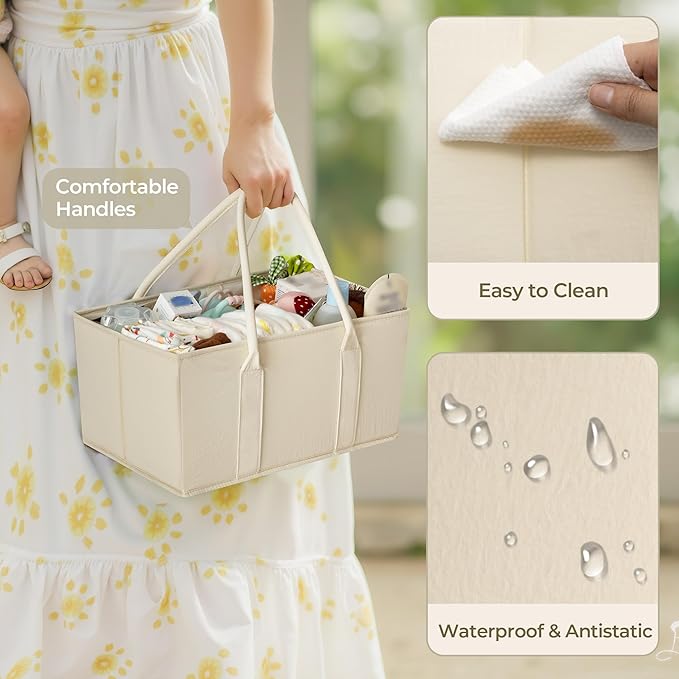 GRANNY SAYS Baby Diaper Caddy Organizer, Baby Bag for Diapers and Baby Wipes, Nurse Baskets for Changing Table, Car Organizer, Gift for Baby Shower, Newborn Essentials, Beige