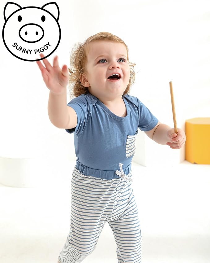 SUNNY PIGGY Baby Boy Clothes Newborn Infant Boys Outfits Romper Hat Pants 3PC Set 0-3 3-6 6-12 12-18 Month Clothing Gift