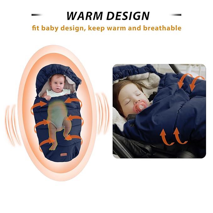 LAT Baby Warm Bunting Bag Universal,Stroller Sleeping Bag Cold Weather,Waterproof Toddler Footmuff(Detachable,Navy Blue)