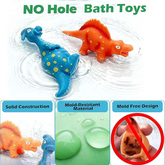 Dinosaur Bath Toys Mold Free: No Hole Bathtub Toys for Baby Toddler Kids