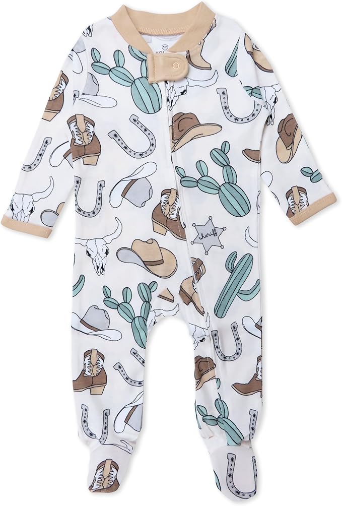 HonestBaby Sleep & Play Footed One-piece Pajama Sleeper 100% Organic Cotton, Baby Boys