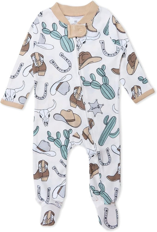 HonestBaby Sleep & Play Footed One-piece Pajama Sleeper 100% Organic Cotton, Baby Boys
