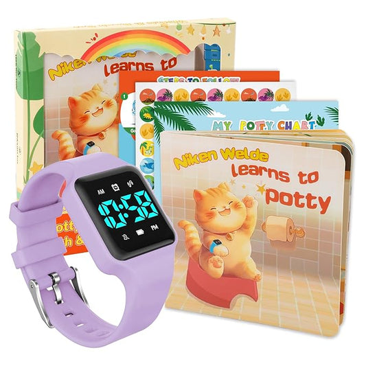 Toddler Potty Training Set – Potty Training Watch with Musical/Vibration Countdown Alerts, Fun Board Book, Progress Chart & Reward Stickers – Interactive Potty Training Kit for Kids Ages 2-6