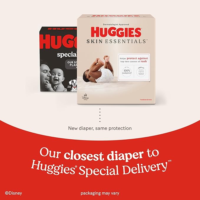 Huggies Size 1 Diapers, Skin Essentials Baby Diapers, Size 1 (8-14 lbs), 204 Count (3 Packs of 68), Packaging May Vary